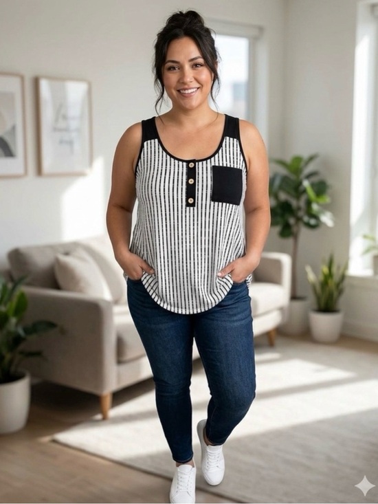 SHEIN Tops - High-low tank top Black White Stripes 2XL XXL